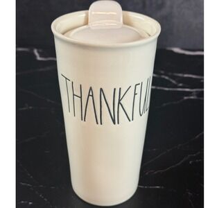 Rae Dunn THANKFUL Ceramic Travel Mug Tumbler 16 oz. by Magenta EUC!